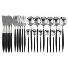 Load image into Gallery viewer, 24pcs Black Western Dinnerware Set Stainless Steel Cutlery Set Fork Knife Spoon Tableware Set Flatware Set Silverware Set
